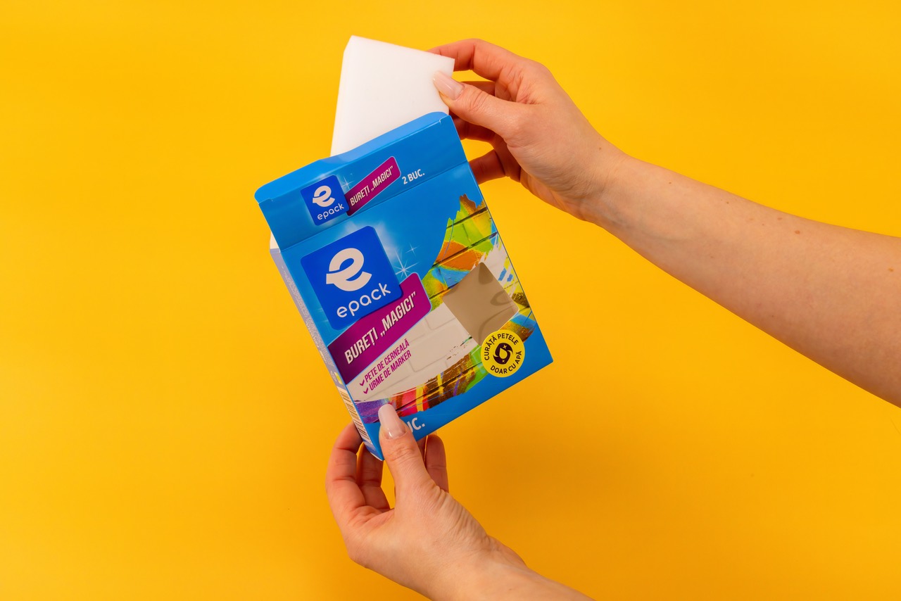 Citește despre noul burete magic epack™ și află mai multe despre cum îți va curăța pereții de orice urme de marker și de cerneală